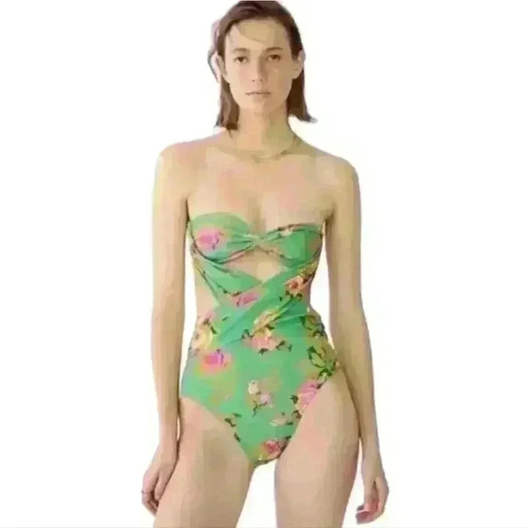 J.Crew Crisscross Cutout Bandeau One-Piece In Rose Garden Plus Size 22 NWTS. - Picture 2 of 7